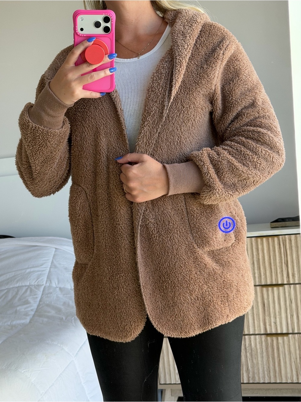 Plush Hooded Teddy Jacket in Brown